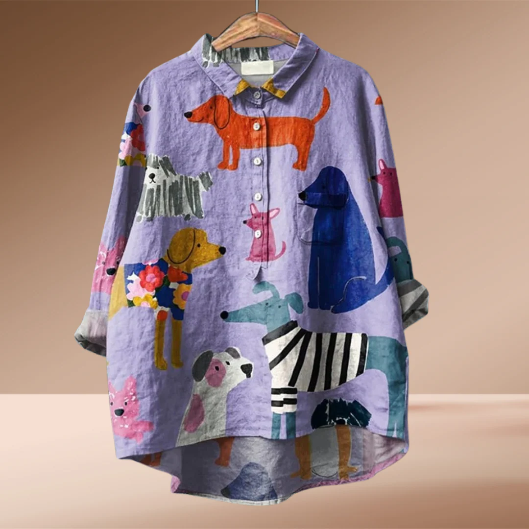 Poppy – Playful Dog Print Blouse