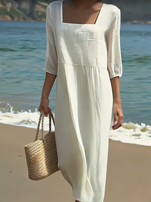 Lunelle | Cotton-Linen Dress with Square Neckline