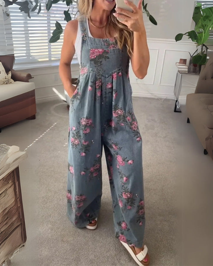 Sanne | Denim Overalls with Printed Pocket Detail