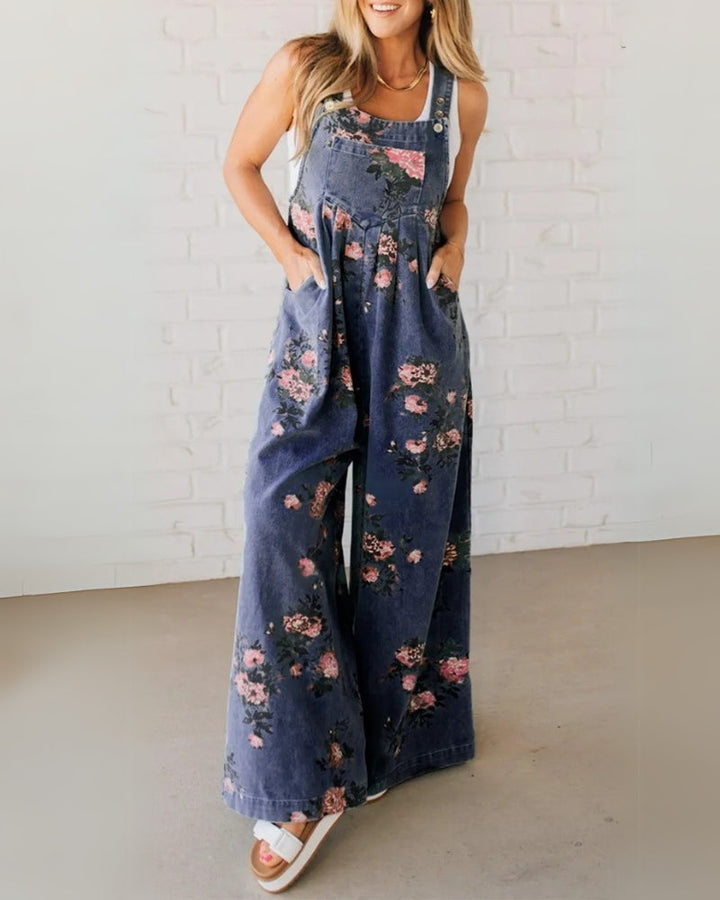 Sanne | Denim Overalls with Printed Pocket Detail