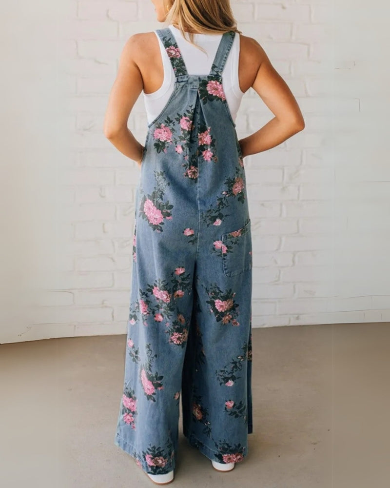 Sanne | Denim Overalls with Printed Pocket Detail