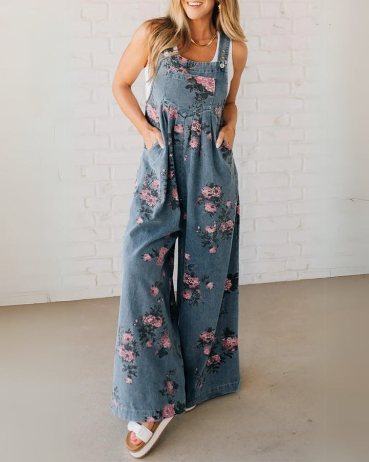 Sanne | Denim Overalls with Printed Pocket Detail