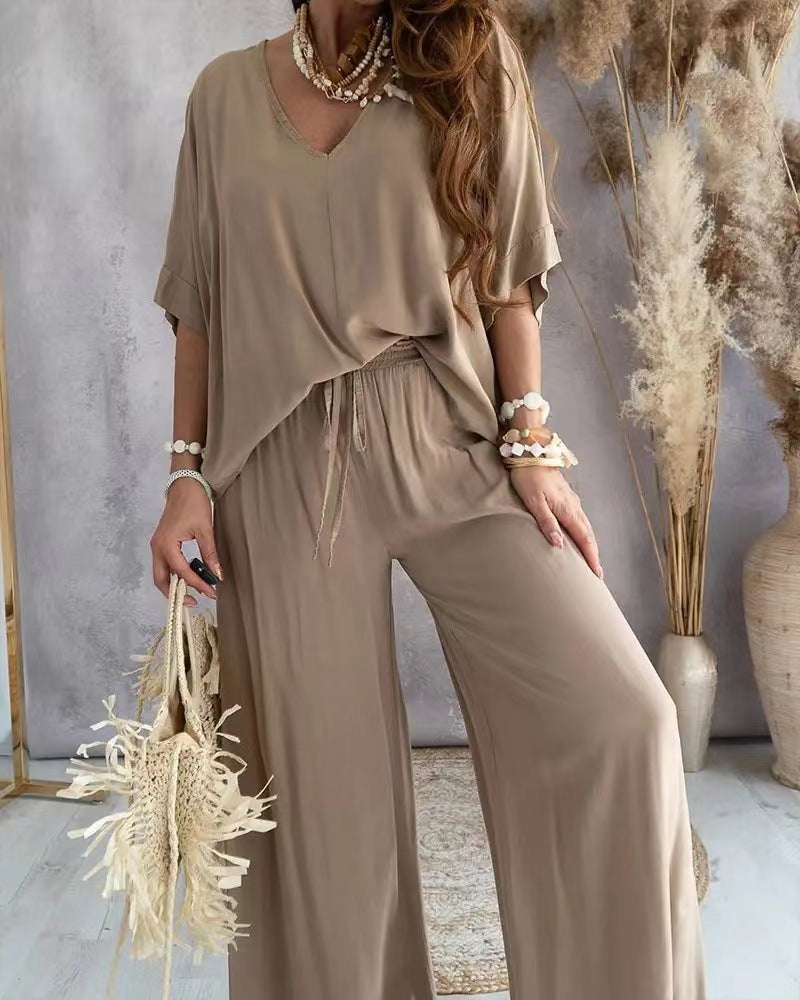 Lorraine | V-Neck Top & Wide-Leg Pants Set