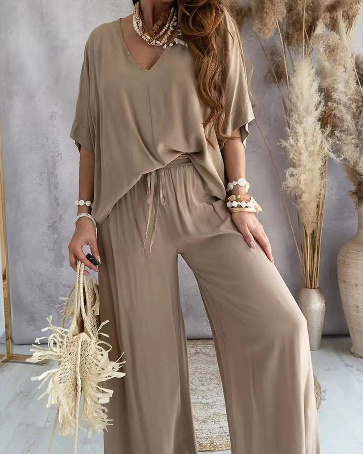 Lorraine | V-Neck Top & Wide-Leg Pants Set