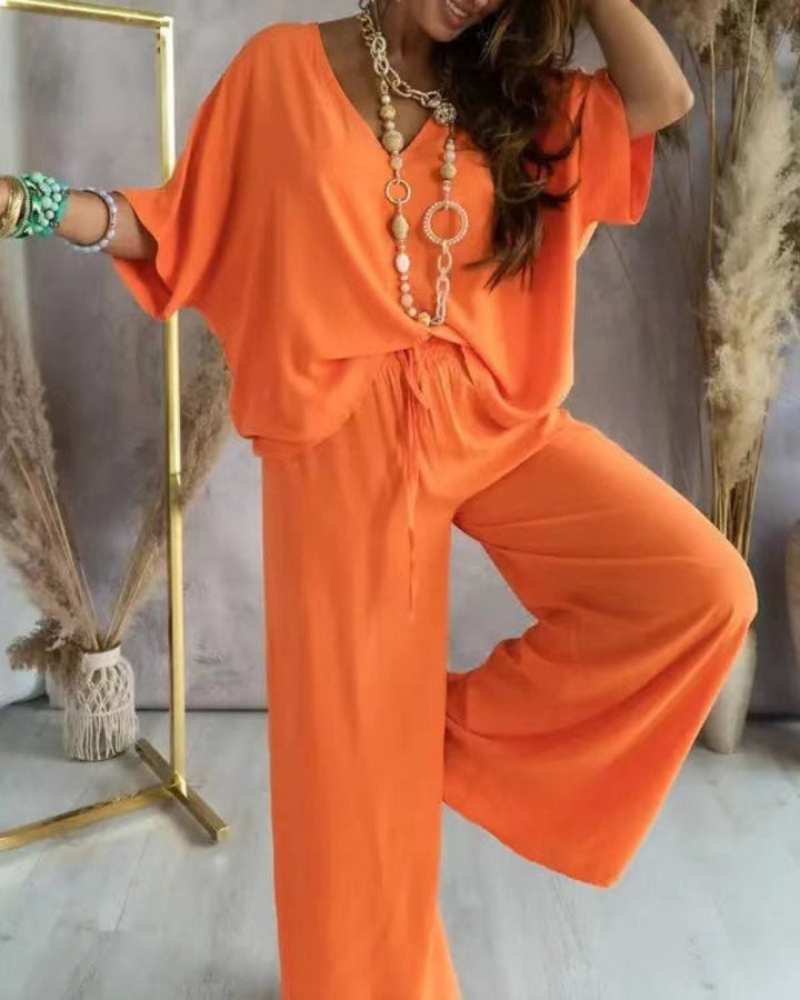 Lorraine | V-Neck Top & Wide-Leg Pants Set