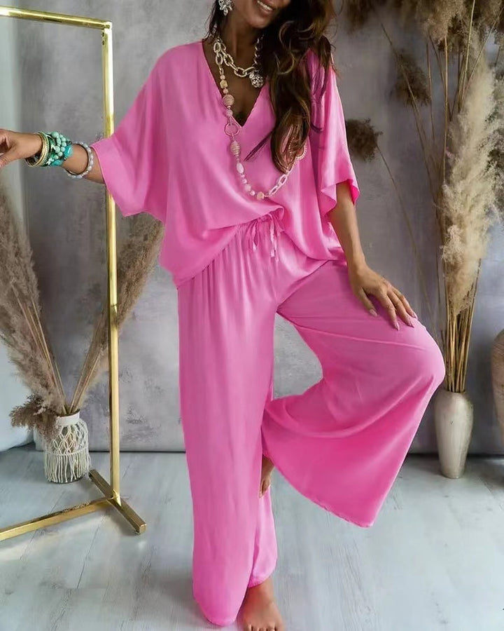 Lorraine | V-Neck Top & Wide-Leg Pants Set