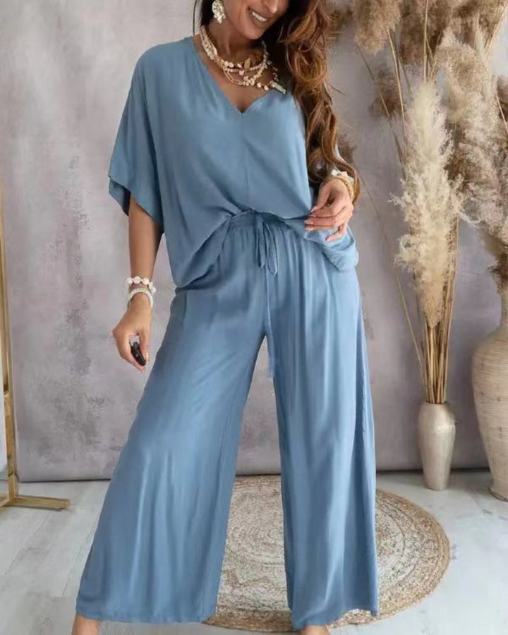 Lorraine | V-Neck Top & Wide-Leg Pants Set