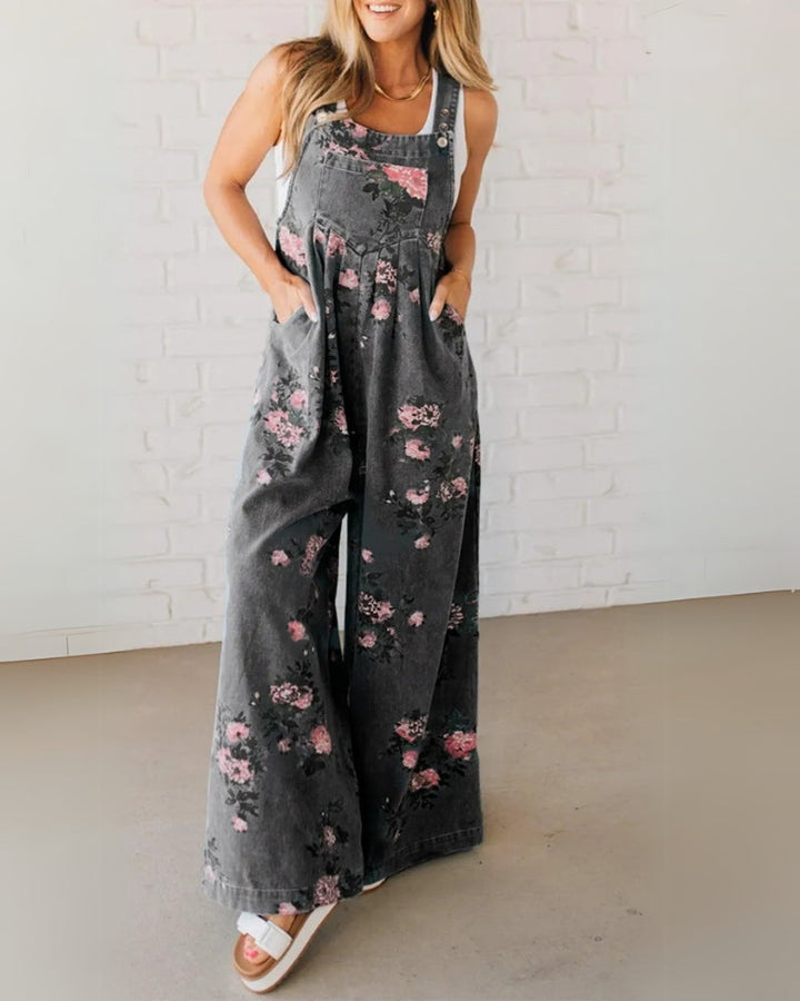 Sanne | Denim Overalls with Printed Pocket Detail