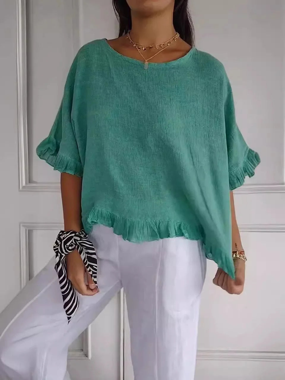 Celeste | Lightweight Blouse with Soft Ruffle Details
