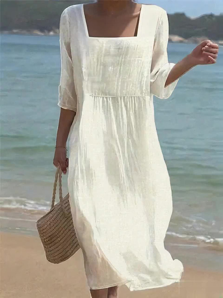 Lunelle | Cotton-Linen Dress with Square Neckline