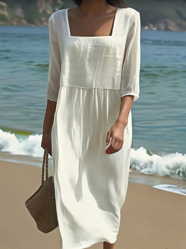 Lunelle | Cotton-Linen Dress with Square Neckline