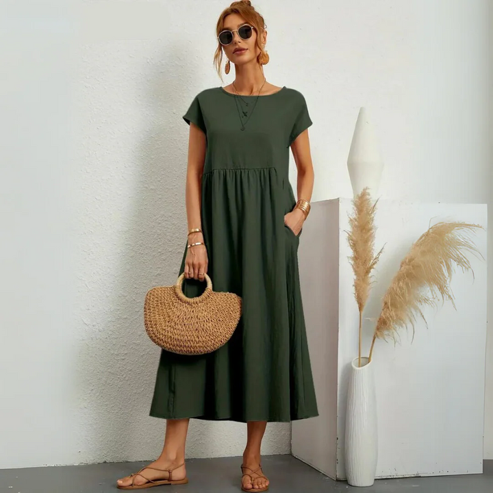 Isla – 100% Pure Cotton Casual Midi Dress